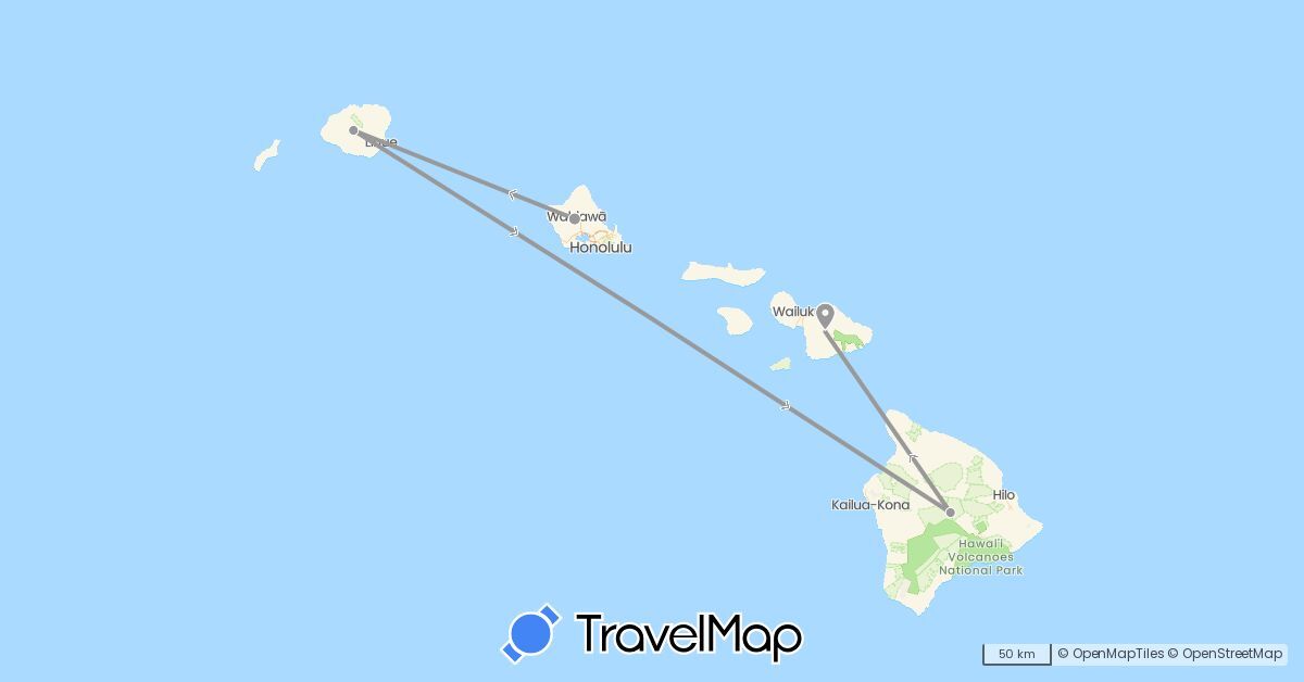 TravelMap itinerary: driving, plane in United States (North America)